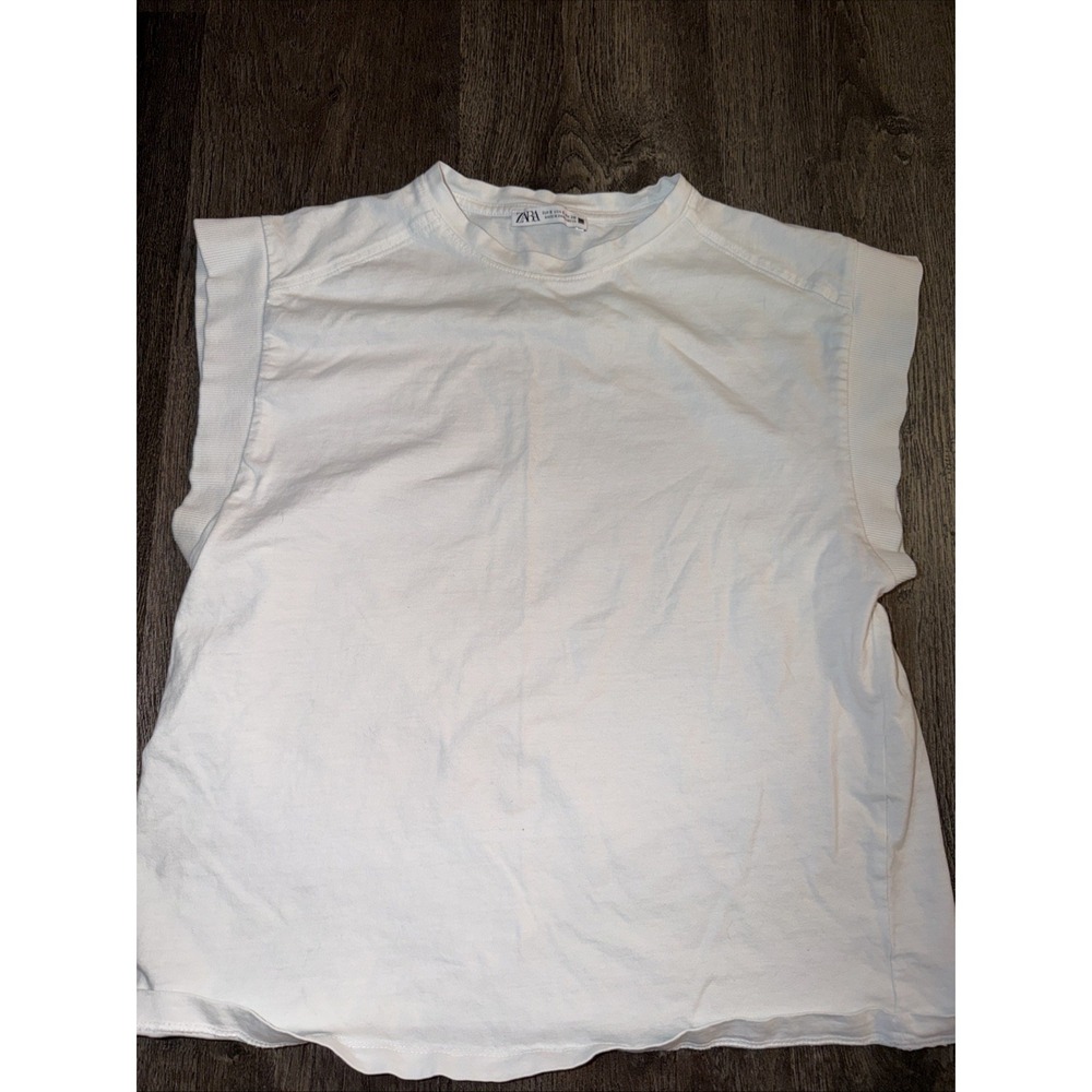 ZARA WHITE CAP SLEEVE ELEVATED BASIC T SHIRT SZ S